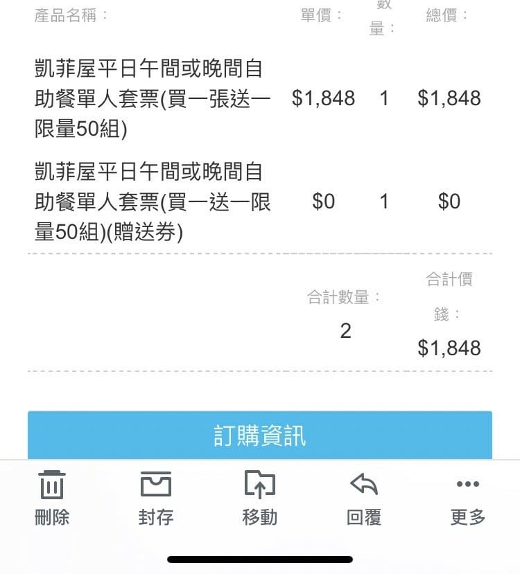 【台北吃到飽】君悅凱菲屋午餐買一送一